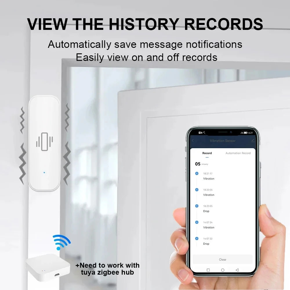 Capteur de vibrations intelligent ZigBee, moniteur, contrôle par application, Protection de sécurité, capteur Zigbee, alarme de mouvement et de choc, Support Z2M