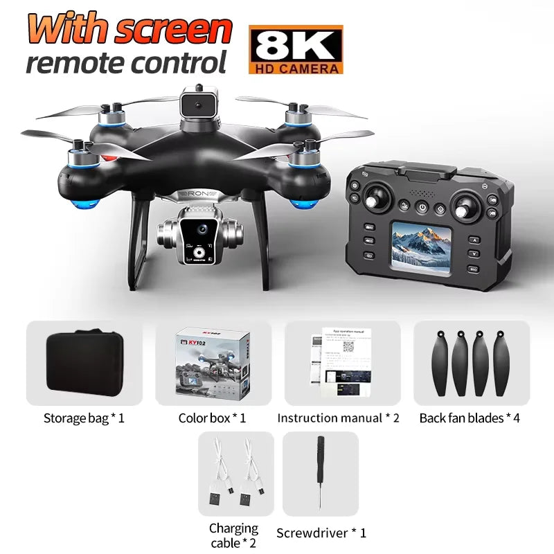 Nouveau Drone KY102 avec écran 8K, double caméra, localisation du flux optique sans balais, évitement Intelligent des obstacles, jouets d'hélicoptère RC