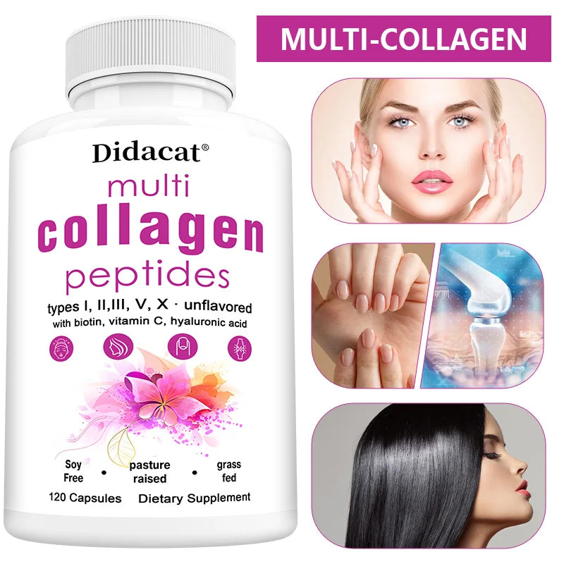 Supplément de peptides multi-colagène – Santé de la peau, des cheveux, des ongles, des os et des articulations, de l'immunité, de l'équilibre radical libre, sans OGM