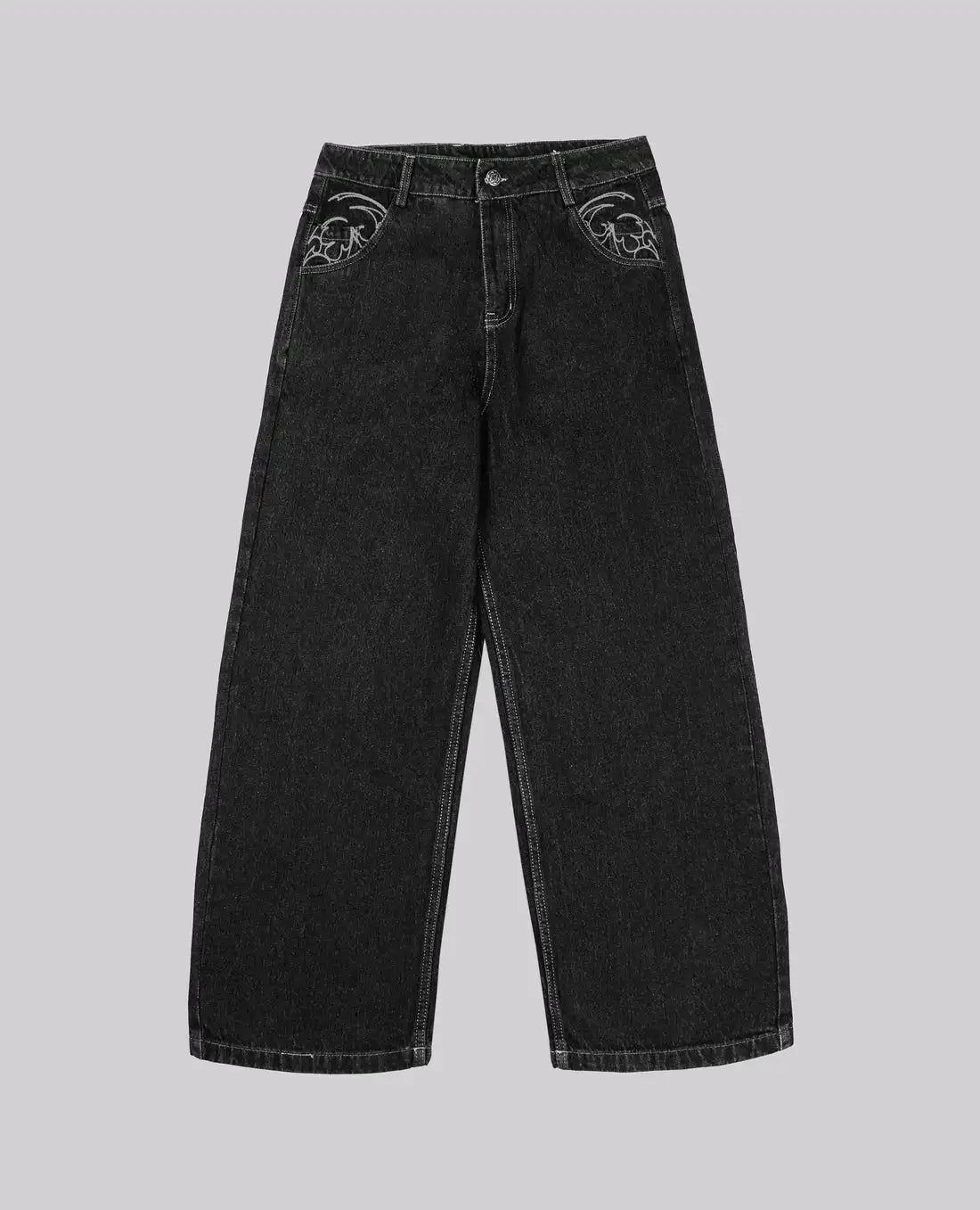 Retro 90s street-style embroidered jeans for men and women, R&amp;B, solid color, straight leg, women's, Y2K, Harajuku, Hip Hop, punk style