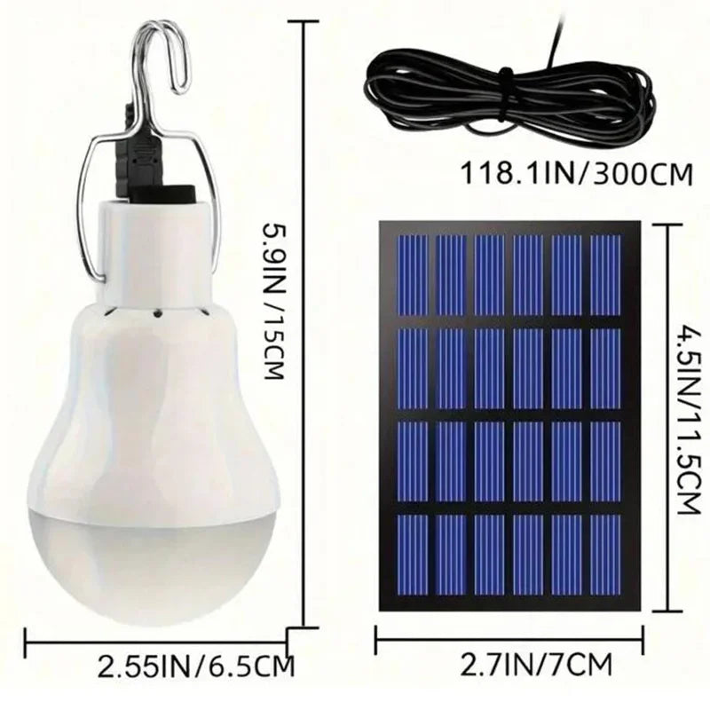 LED solar lamp, waterproof outdoor bulb, portable solar garden hanging hiking fishing emergency lights