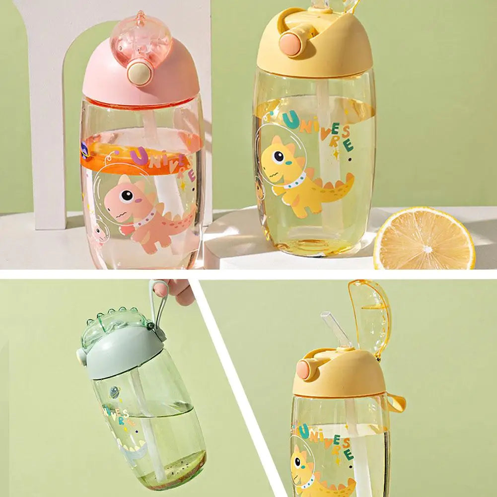Bouteille d'eau dinosaure pour enfants avec paille en silicone, bouteille d'eau en plastique, tasse d'été pour enfants, 500ml