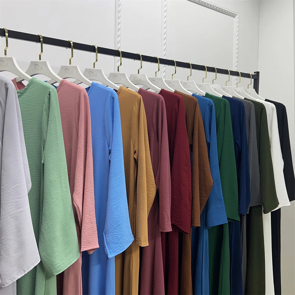 Noir blanc rose solide dubaï modeste sous Robe Abaya Islam caftan musulman avec poches robes pour femmes Robe Femme Musulmane