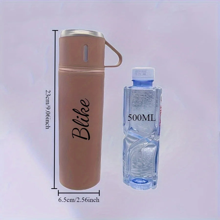 Bouteille Thermos personnalisée avec texte gravé au Laser, 500ml/17oz, avec isolation d'oreille de levage, bouteille d'eau à couvercle élastique en acier inoxydable