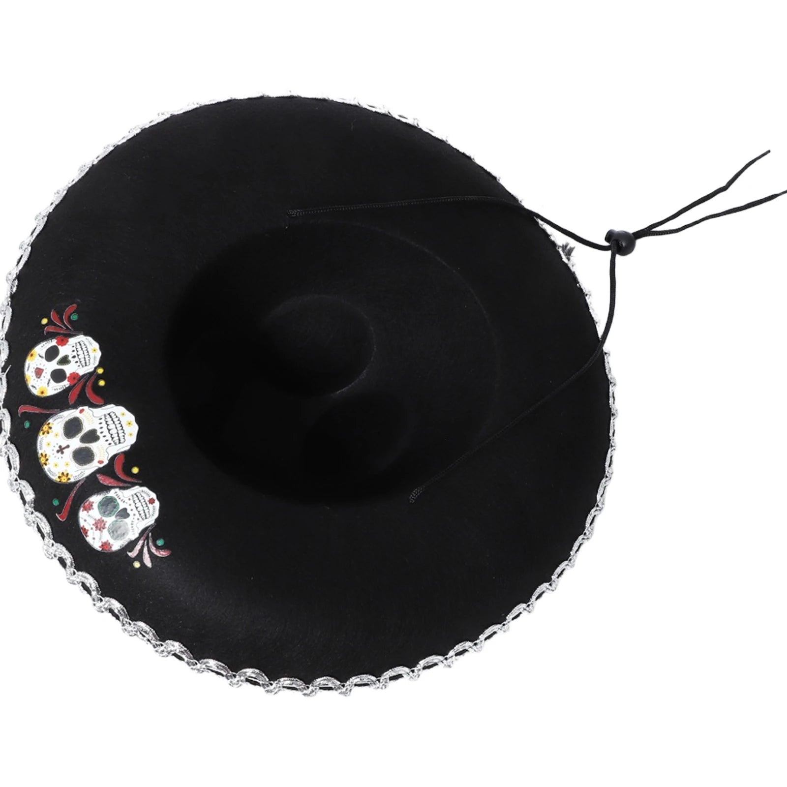 Chapeau mexicain unisexe pour adultes et enfants, motif de crâne tressé métallique, chapeau noir à large bord pour l'été, chapeau de soleil en plein air, accessoire de Cosplay d'halloween
