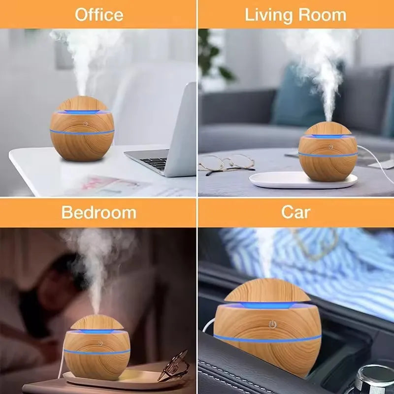 Humidificateur d'air ultrasonique USB, diffuseur d'arôme, Grain de bois, veilleuse LED, diffuseur d'huile essentielle électrique, aromathérapie pour la maison, 130ML