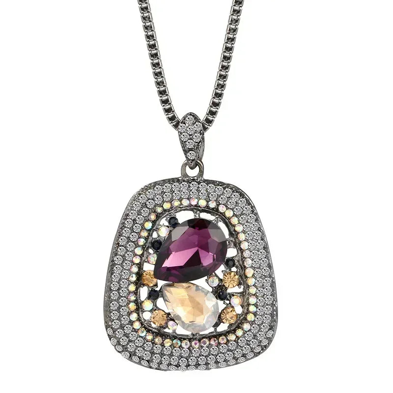 Colliers longs avec pendentif trapézoïdal en pierre semi-précieuse pour femmes, Vintage carré géométrique, cadeaux féminins, bijoux, nouvelle collection 2025