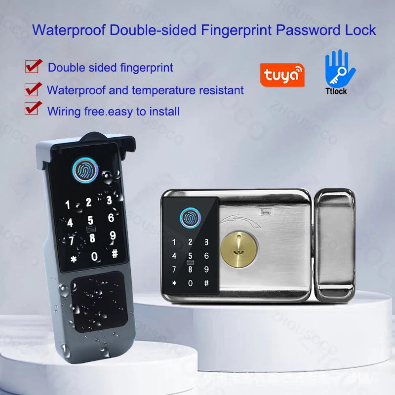 Serrure de porte intelligente électronique sans clé, serrure à empreintes digitales, étanche, Tuya, télécommande WiFi, Bluetooth, carte d'application TTLock, code numérique