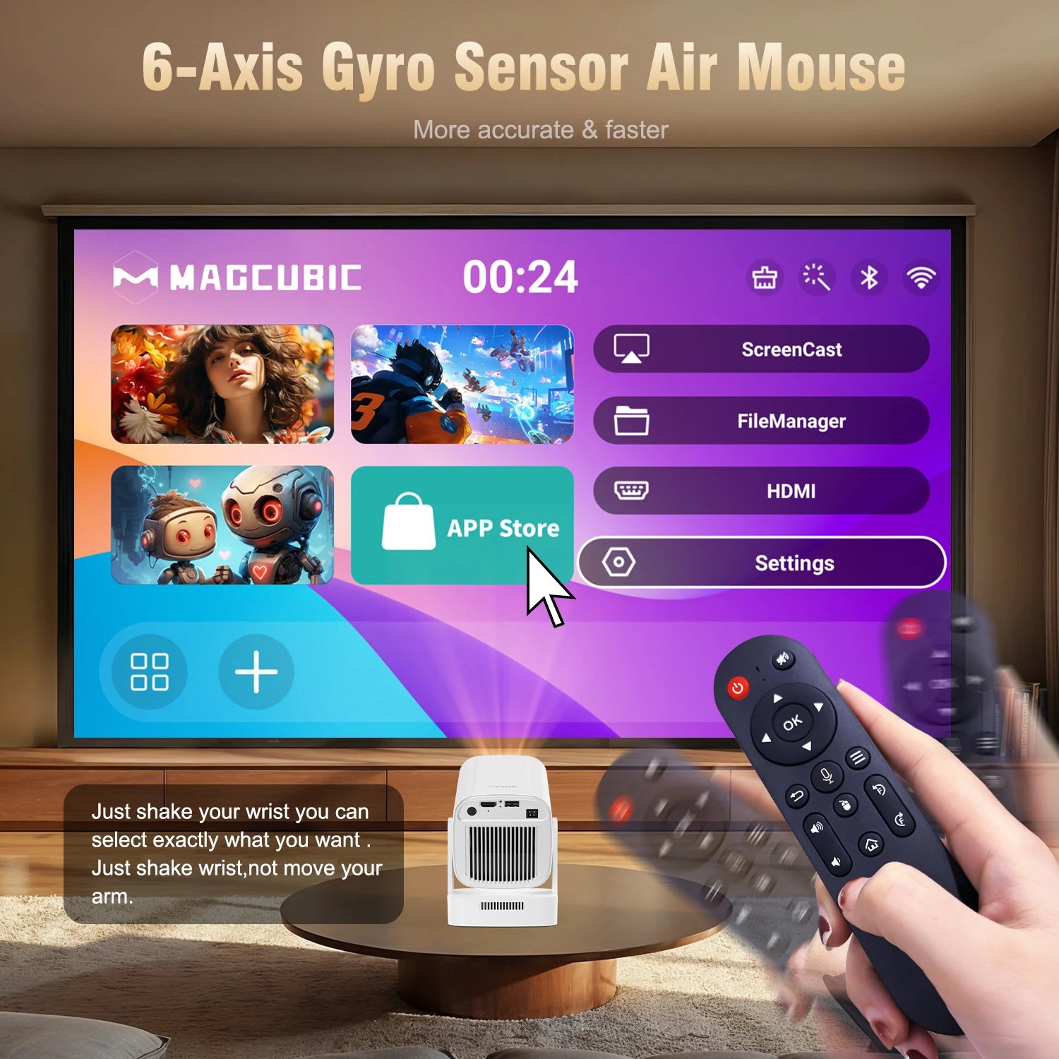 Magcubic HY310 projecteur à mise au point automatique 1080P natif 4K 330ANSI Android 11 WiFi6 BT5.4 Mini projecteur de film extérieur avec Air Mouse