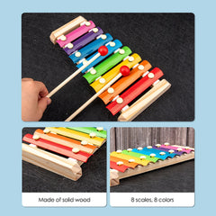 Jouets pour bébé Montessori 9 en 1, ensemble musical en bois: hochet Xylophone, cloche de tambour, puzzle 3D, cadeaux d'apprentissage sensoriel pour 0-12 mois 1-3