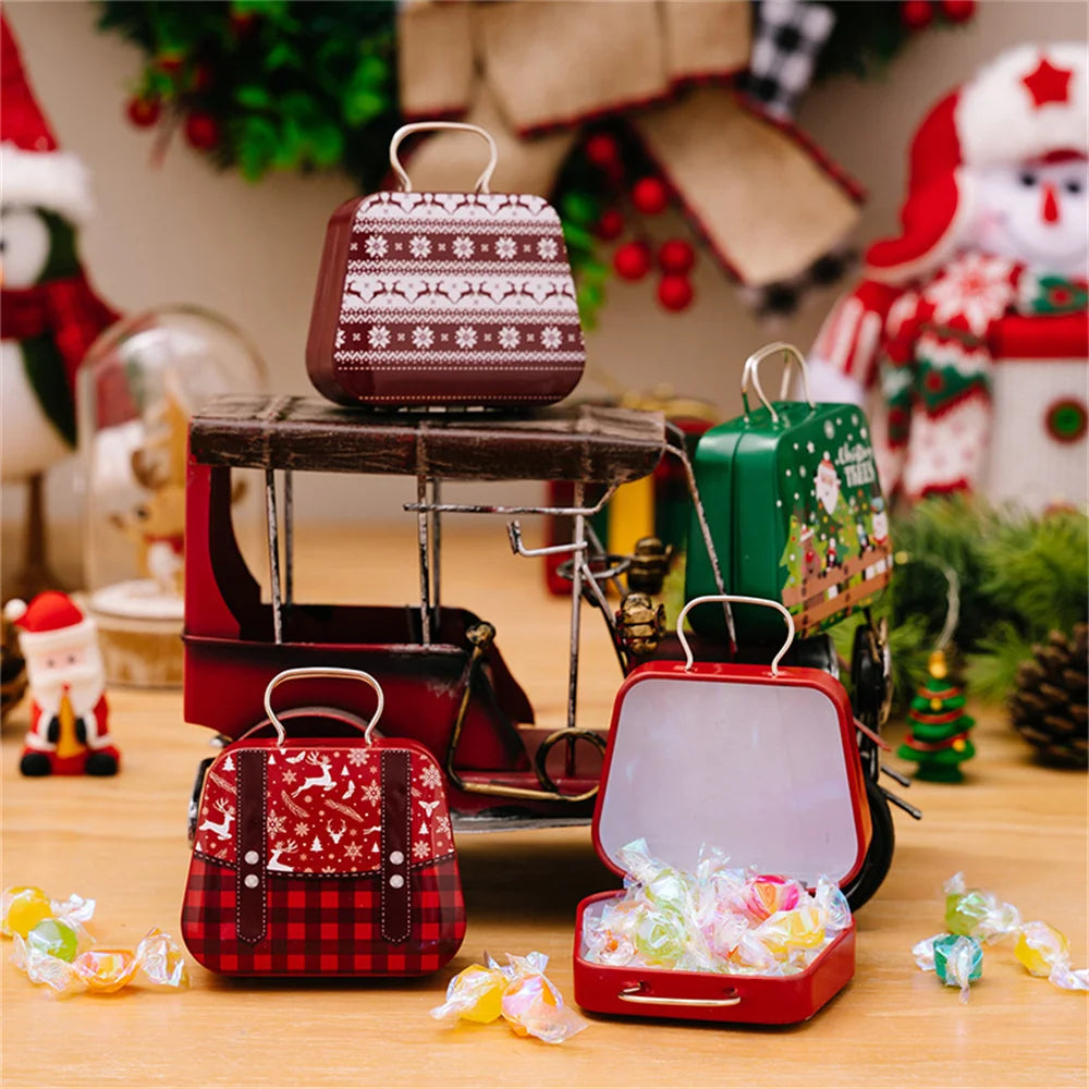 Metal storage box for Christmas decoration, handbag shape, 18 jars, jewelry case, children's gift, storage boxes, open Christmas party, 2024