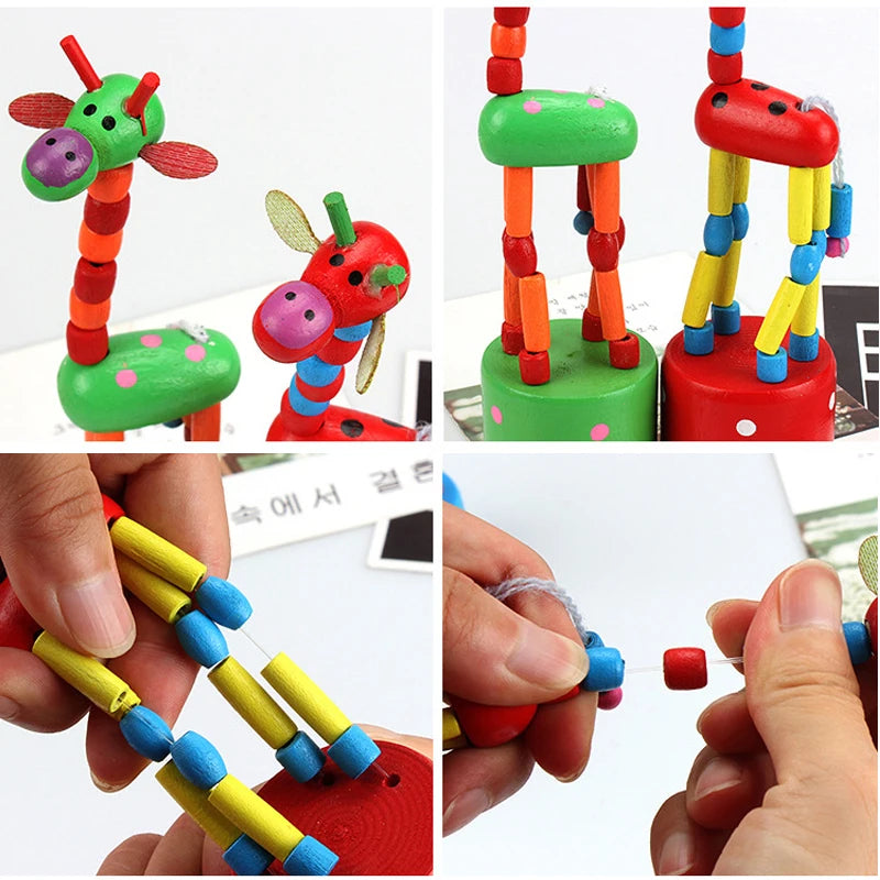 Jouets éducatifs Montessori en bois pour enfants, exercice d'apprentissage précoce, doigts de bébé, matériaux flexibles, jouet girafe, cadeaux