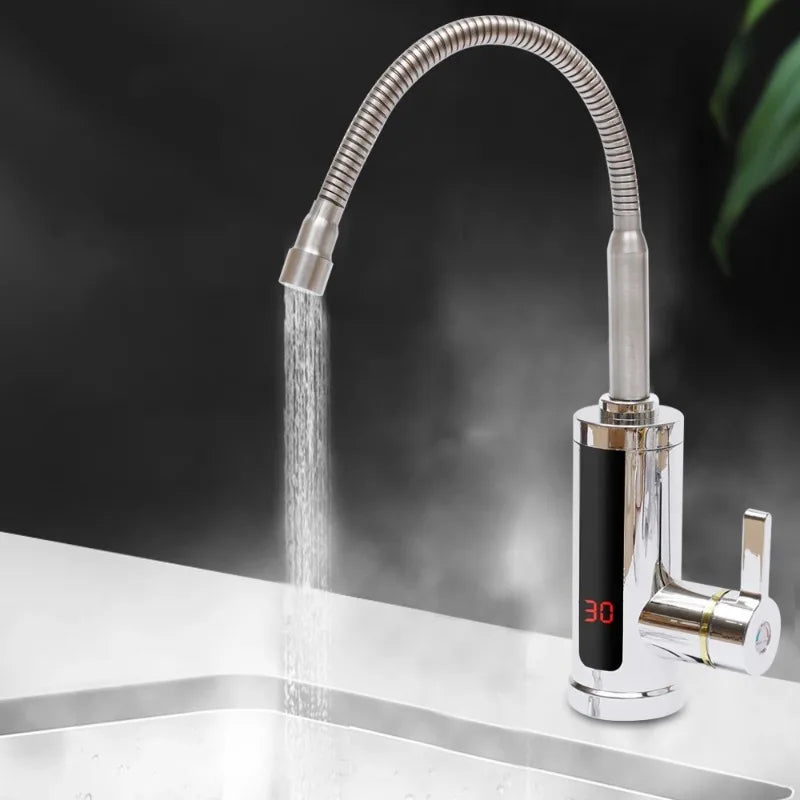 Robinets de cuisine robinet électrique robinet de cuisine chauffe-eau instantané chauffable 3KW salle de bains cuisine rotatif 360 °   LCD