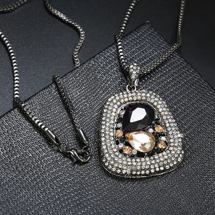 Colliers longs avec pendentif trapézoïdal en pierre semi-précieuse pour femmes, Vintage carré géométrique, cadeaux féminins, bijoux, nouvelle collection 2025