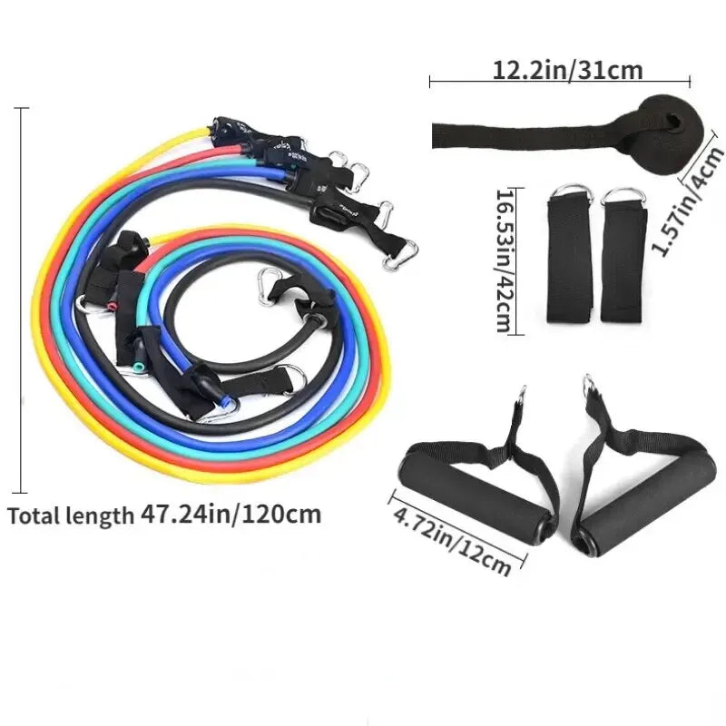 11 pièces/ensemble corde de traction, bandes de résistance, équipement de Fitness Portable, sangle de cheville, extenseur de poitrine, bande d'exercice élastique