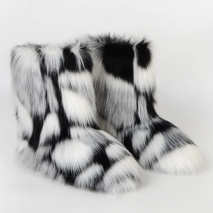 Bottes de neige d'hiver pour femmes en plein air de luxe fourrure fausse fourrure de renard bottes femme en peluche chaud plate-forme chaussures nouvelle mode Bottes grande taille 46