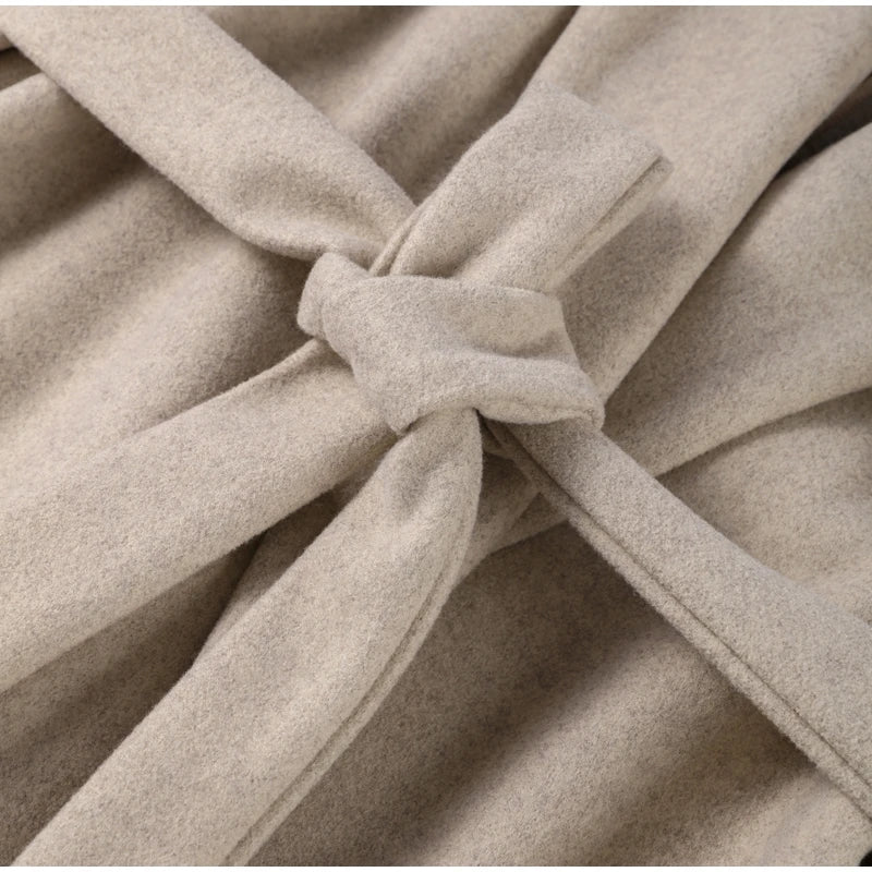 Manteau Long à lacets pour femme, manteau de bureau élégant en laine, fourrure, Patchwork, manches longues, vestes Cardigan amples, nouvelle collection 2025