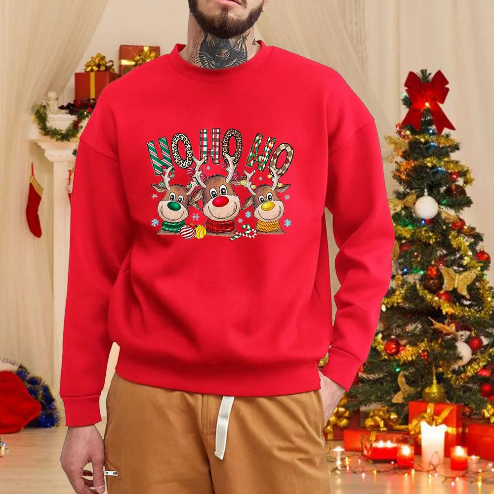 Men's Christmas crew neck sweater, casual, long sleeves, cute, merry Christmas, red, autumn and winter