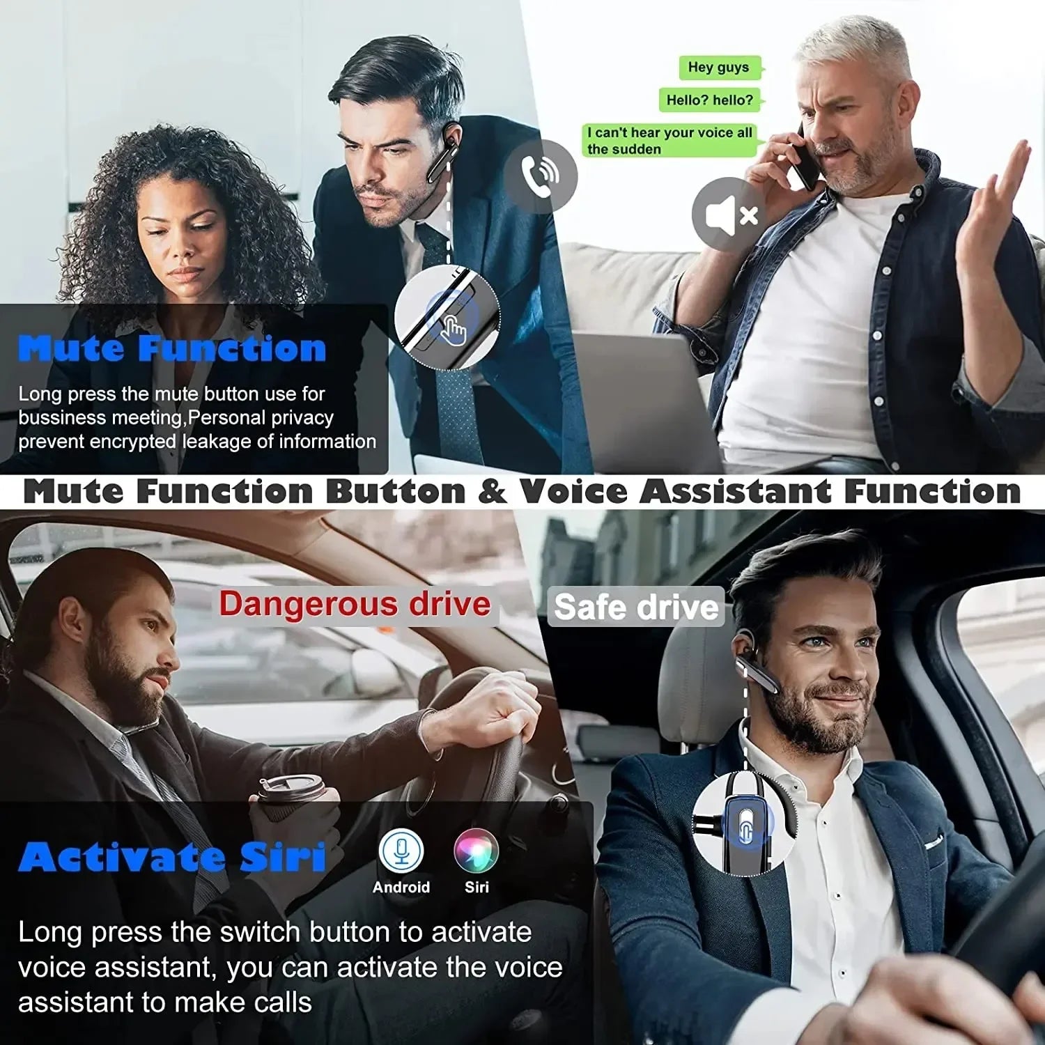 Casque sans fil Bluetooth écouteur avec microphon ENC suppression du bruit mains libres parlant casque affaires Auriculares conduite