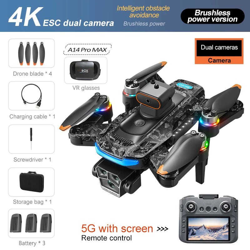 Xiaomi A14 ProMax Drone, Brushless Motor, 8K HD, Three Cameras, GPS, Optical Flow, Obstacle Avoidance, Foldable Quadcopter Drone Toy