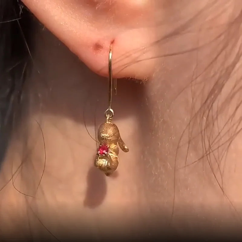Ensemble de bijoux lapin mignon, boucles d'oreilles artisanales en or ancien mat pour femmes, bague, collier, cadeaux pour petite amie, nouveauté