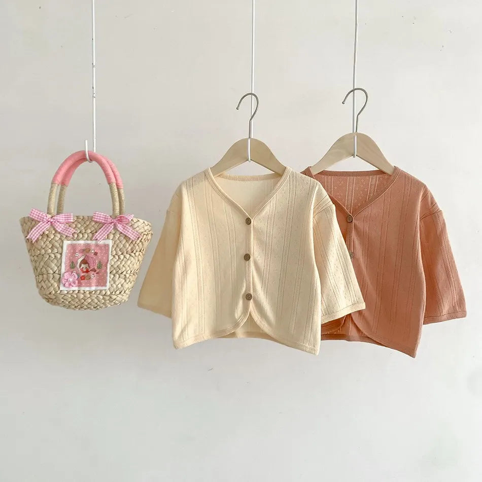 Veste d'été légère à manches longues pour enfants, vêtements pour tout-petits, cardigan solide pour documents, vêtements décontractés coréens pour bébés garçons et filles