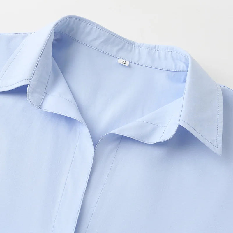 HXAO 2025 femme Blouses longues chemises à rayures femmes printemps été à manches longues bleu blanc chemise femme grands hauts chemises boutonnées