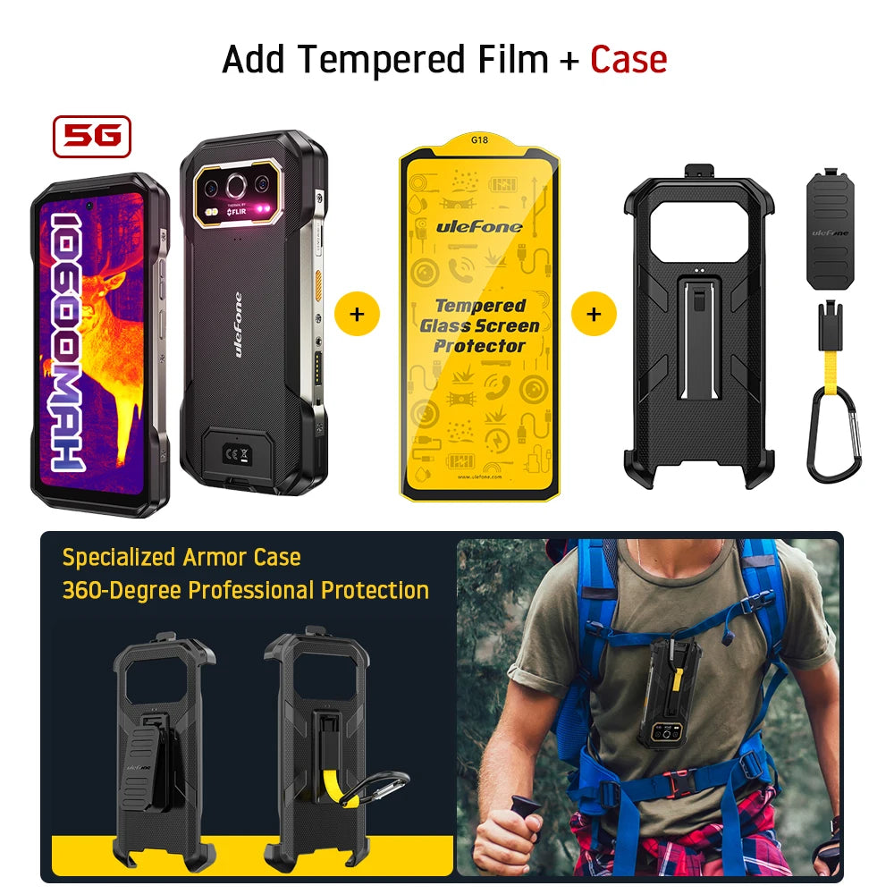 Ulefone Armor 27T Pro 5G Rugged Phone with THERMAL BY FLIR® 10600mAh Android 14 Smartphone 50MP+64MP 6.78" 24GB+256GB NFC Mobile Phone