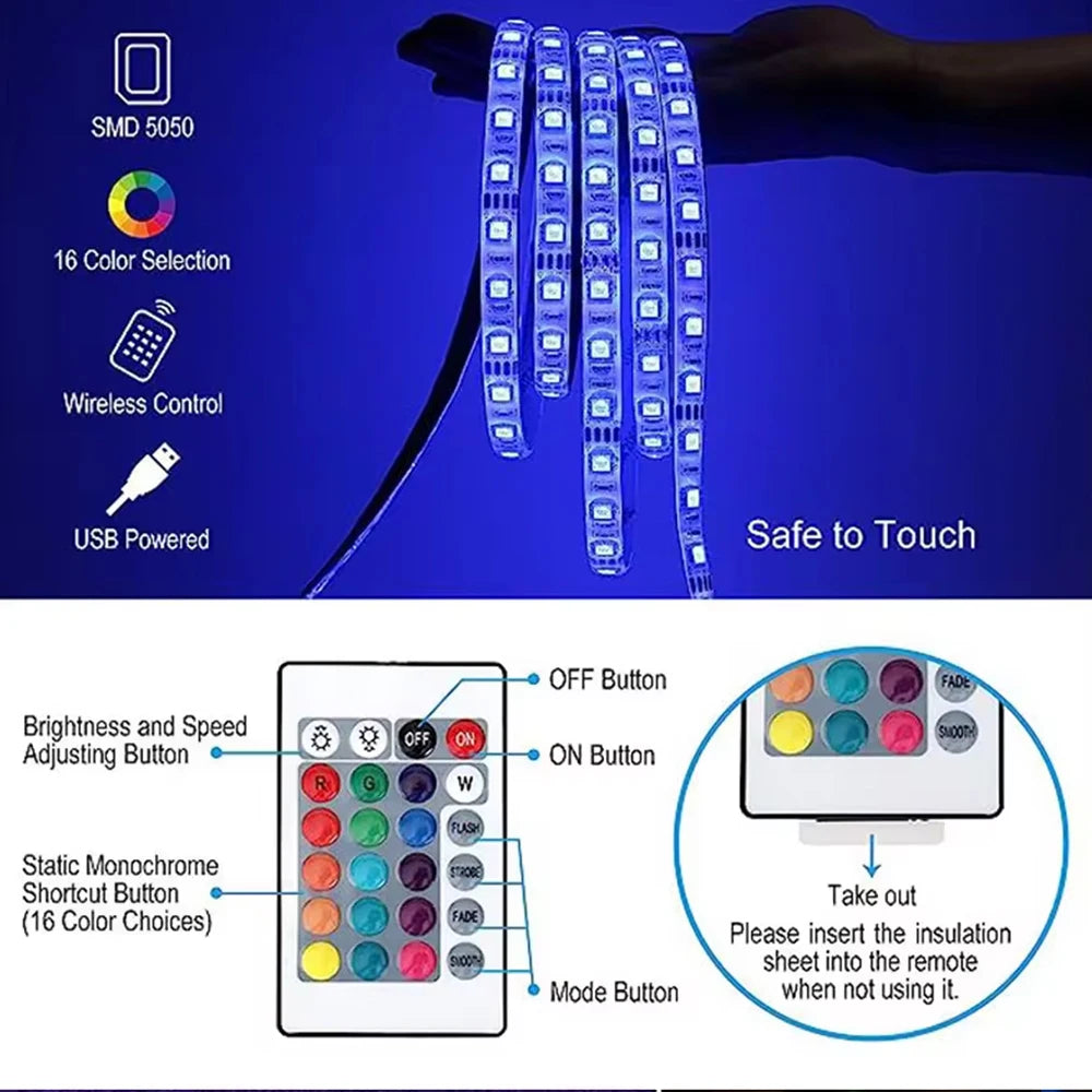 Bande Lumineuse LED RVB avec Contrôle Bluetooth, USB 5V, Rétro-Éclairage TV, Décoration de ix, Mariage