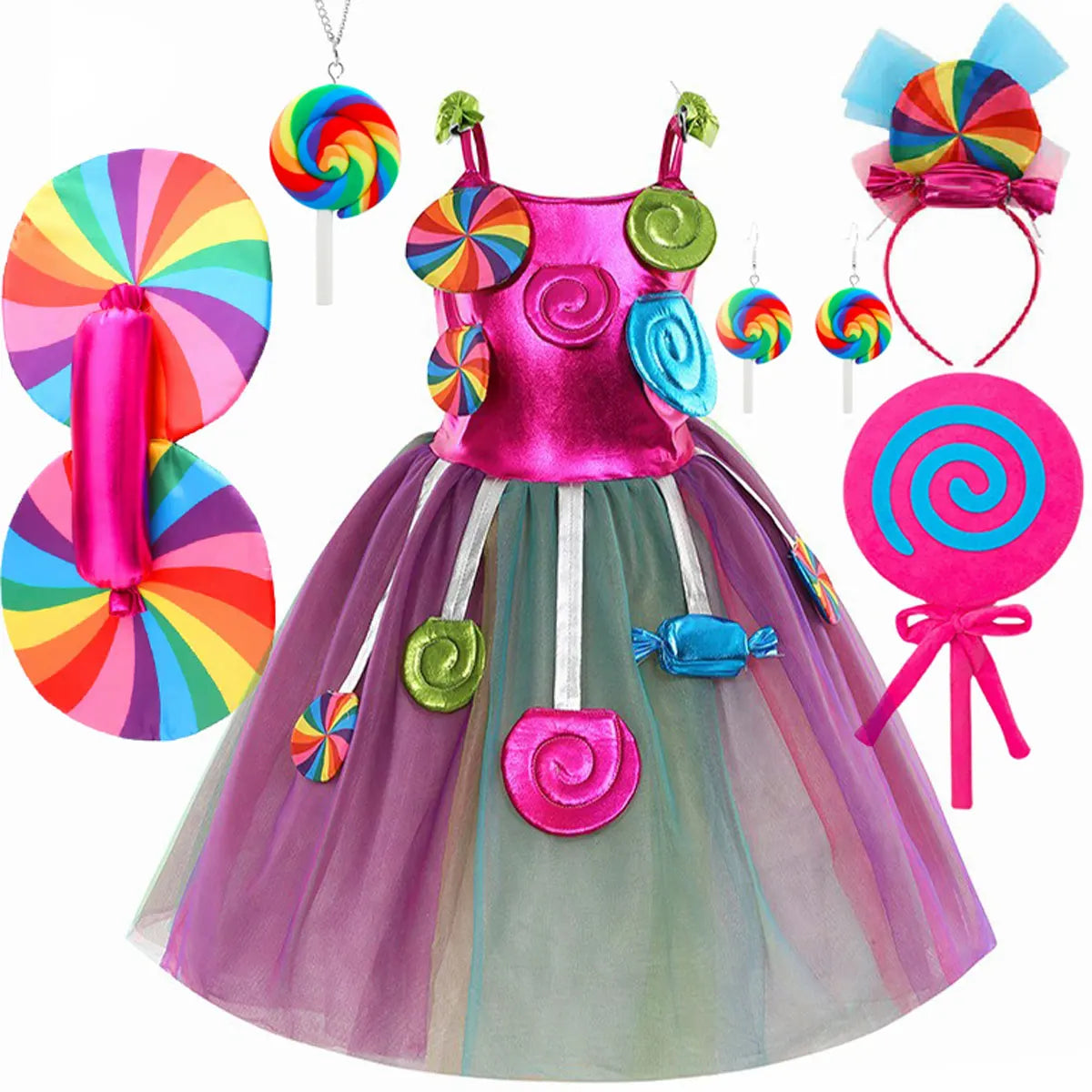 Robe sucette sucette pour filles, costume de carnaval, costume d'anniversaire pour petits enfants, tutu arc-en-ciel de paupières, vêtements de mariage pour enfants, bonbons doux, nouveau