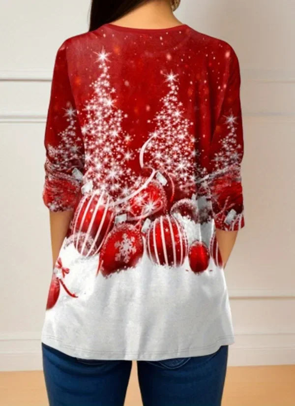Arbre de noël femmes t-shirt mode col rond à manches longues hauts chemises impression 3D décontracté Harajuku femme grande taille vêtements
