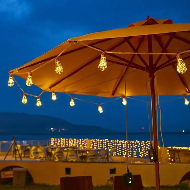 Solar-powered outdoor string lights, 7m, 16 bulbs, waterproof garden lights for patio, fence, path, yard, porch, railing, bar, Christmas decoration