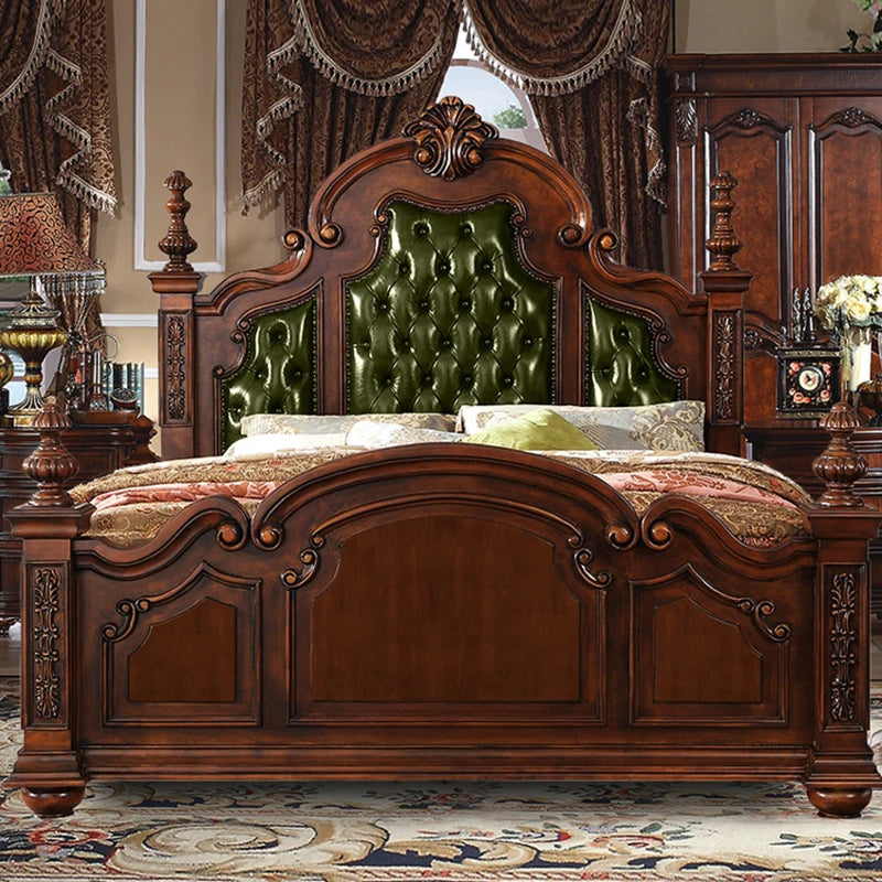 Lit double en cuir américain, lit de princesse rétro, tout en bois massif, européen