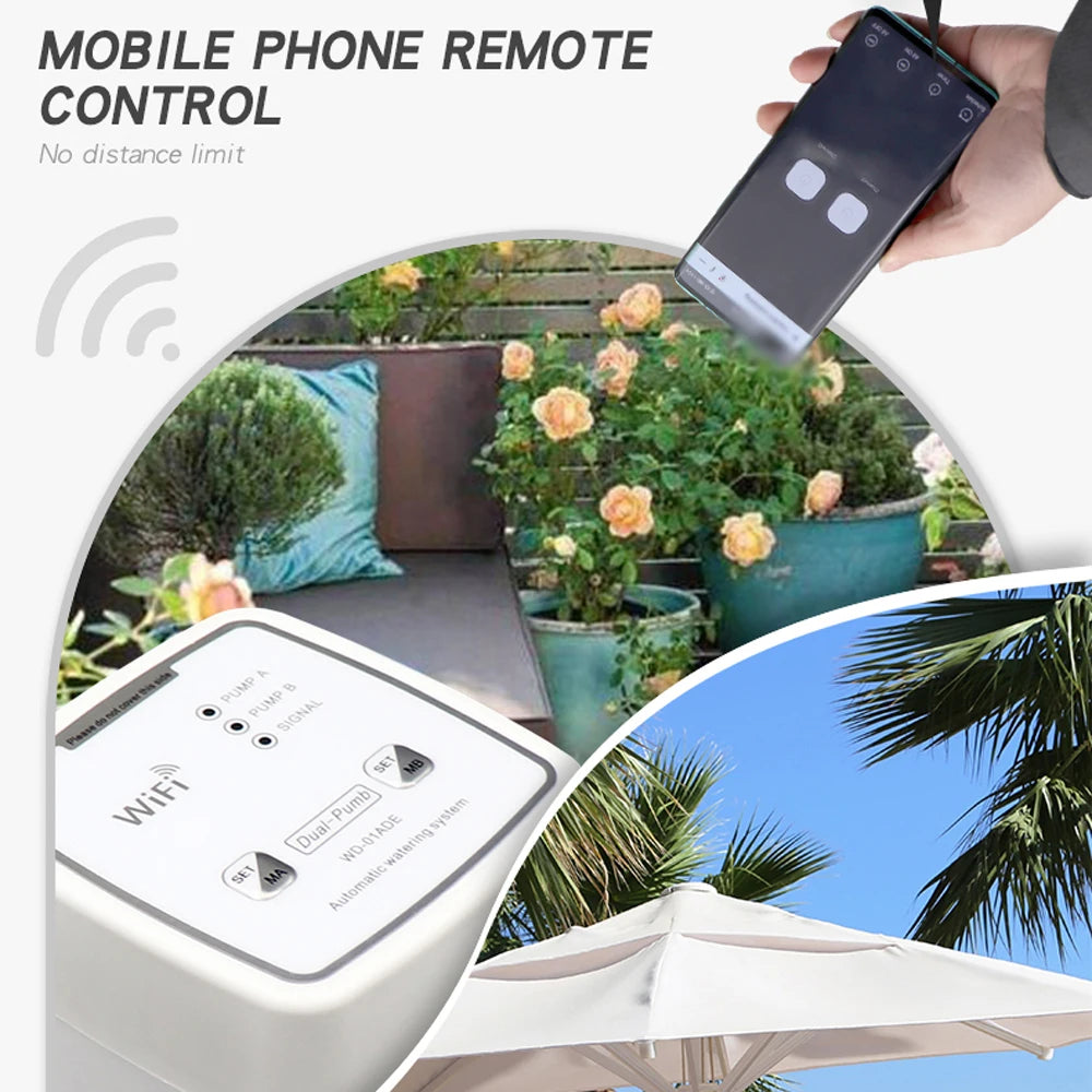 Dispositif d'arrosage Intelligent WIFI, Double pompe, système d'irrigation goutte-à-goutte automatique, contrôleur d'application à distance pour terrasse de jardin