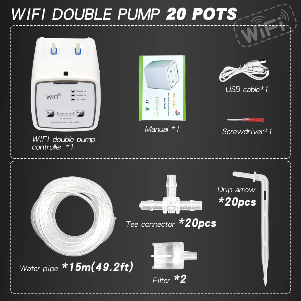 Dispositif d'arrosage Intelligent WIFI, Double pompe, système d'irrigation goutte-à-goutte automatique, contrôleur d'application à distance pour terrasse de jardin