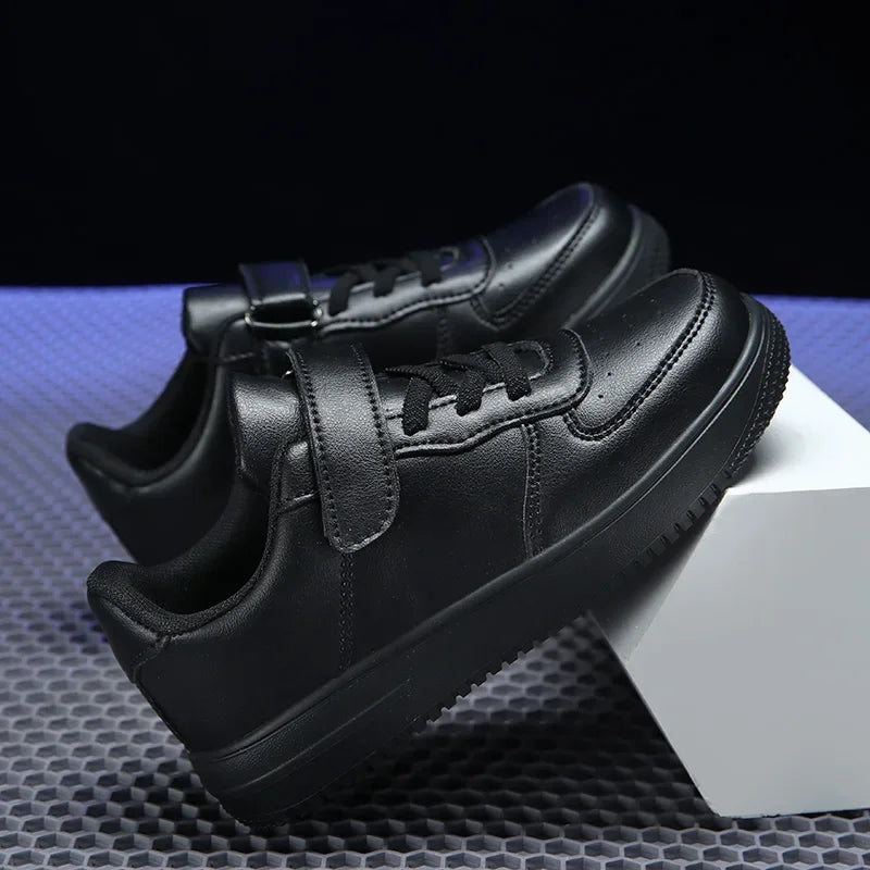 Chaussures noires pour enfants, baskets de sport en cuir pour garçons de 6 à 12 ans, décontractées, de Tennis, nouvelle collection 2024