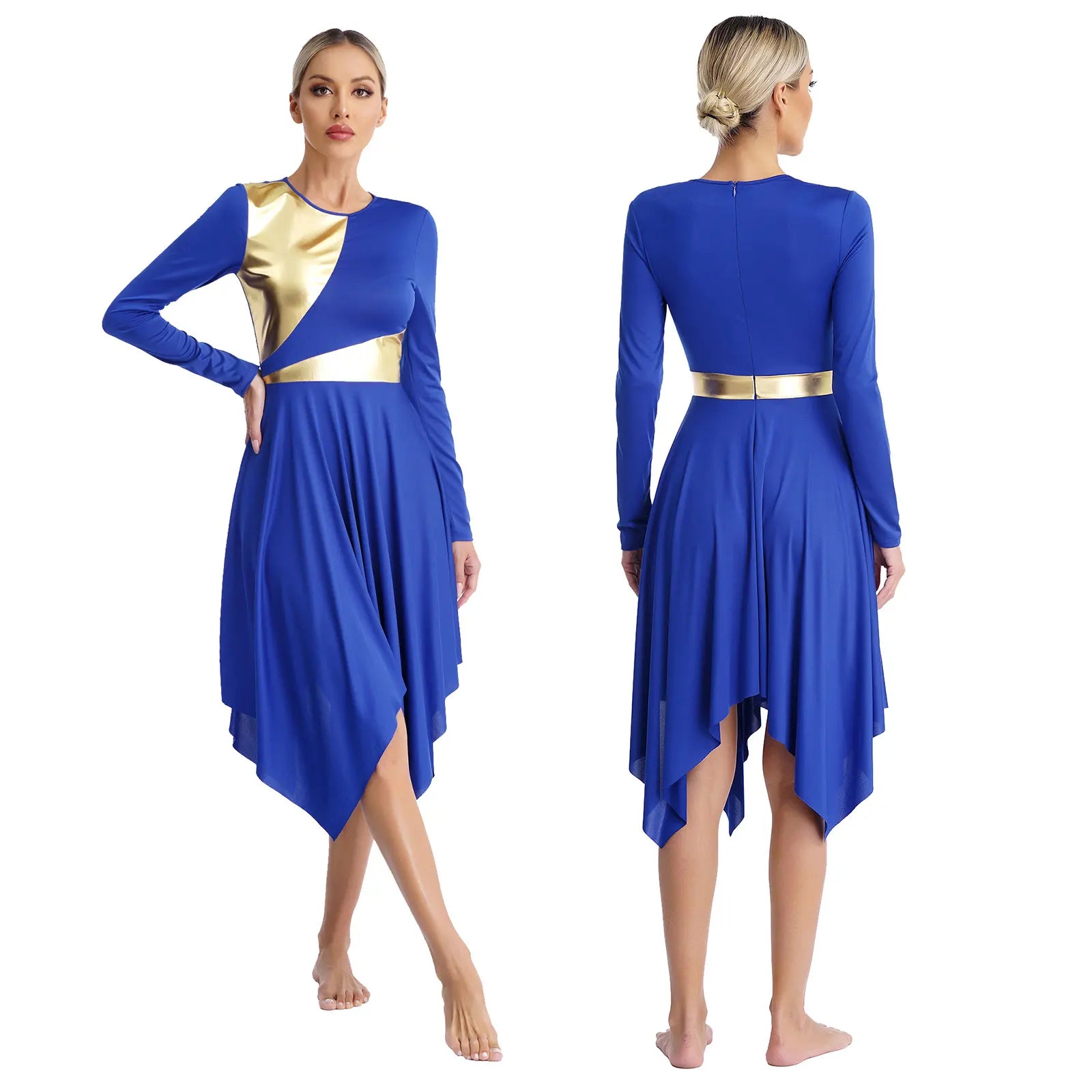 Robe de danse lyrique à manches longues pour femmes, robe à ourlet irrégulier, costume de spectacle liturgique, vêtements de danse modernes, culte de la chorale d'église