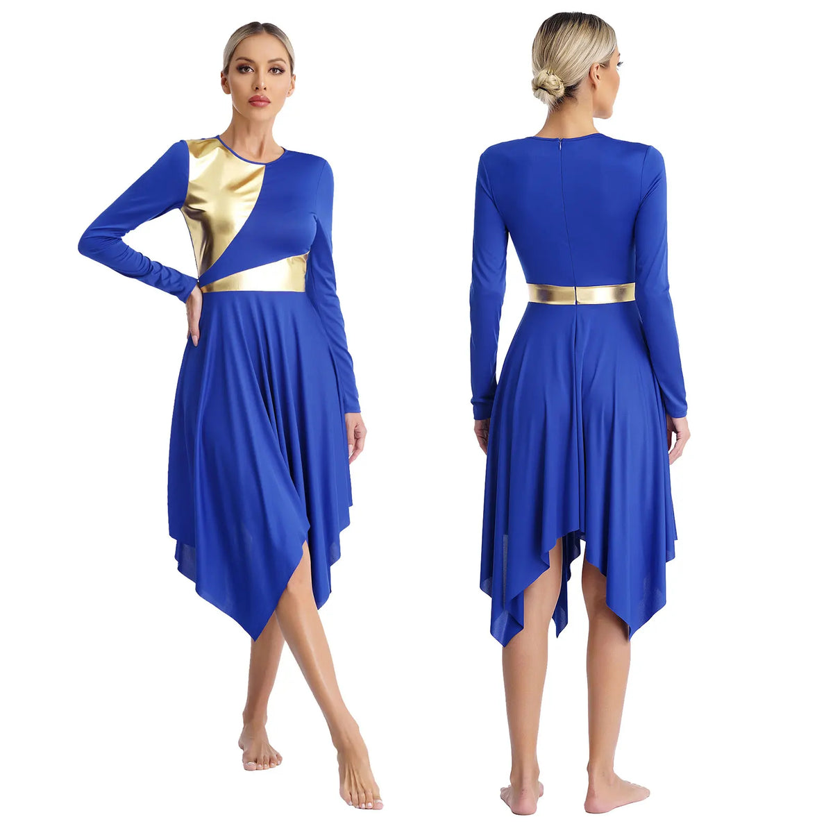 Robe de danse lyrique à manches longues pour femmes, robe à ourlet irrégulier, costume de spectacle liturgique, vêtements de danse modernes, culte de la chorale d'église