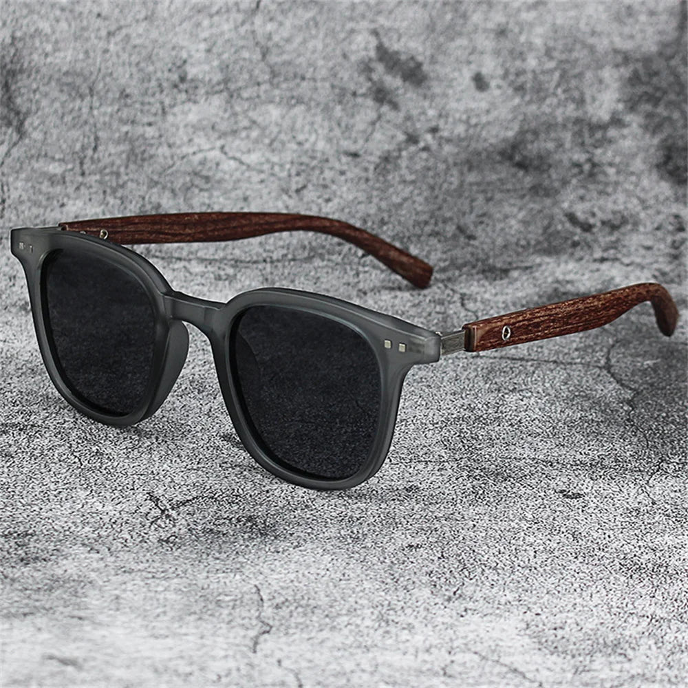 Lunettes de soleil classiques avec branches à motif de grain de bois, petit cadre carré pour hommes, lunettes de soleil de haute qualité pour femmes, lunettes de pêche avec protection UV400.