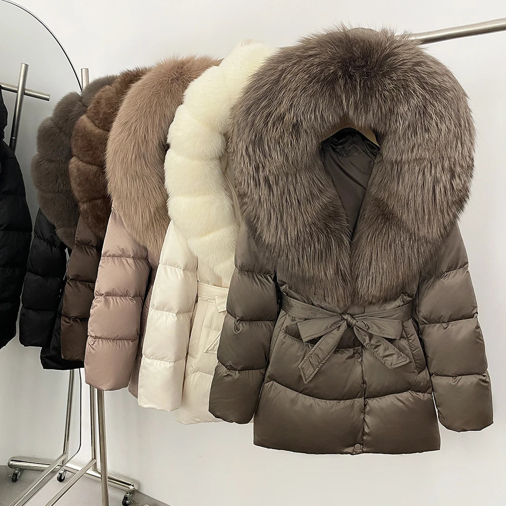 Down Jacket Women Large Fox Fur Hooded Thick Natural Silver Fur Warm Female Parkas Waterproof 2025 Winter 90% Duck Down Coat