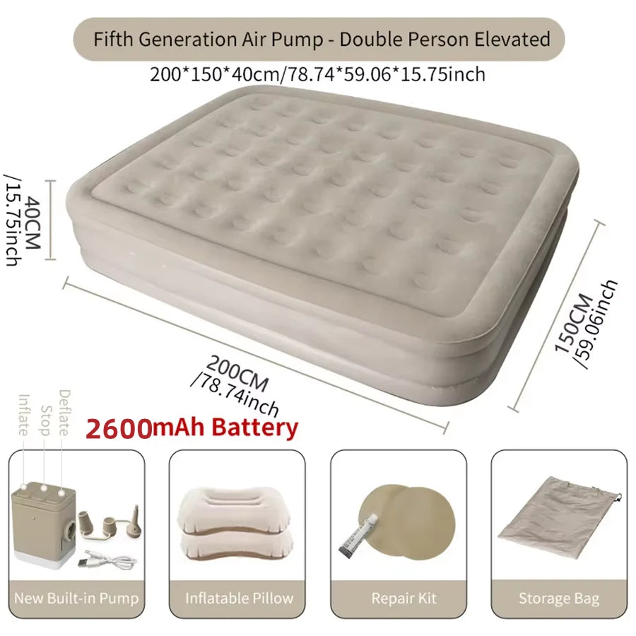 Matelas pneumatique intérieur tapis de Glamping matelas de couchage gonflable en PVC tapis de lit de Camping de luxe pour 2 personnes tapis épais à pompe intégrée