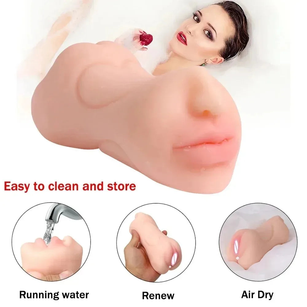 Adult male sex toy, airplane cup, yellow chewing cup, 3D, deep throat, realistic female vagina, anus, three holes, pocket pussy, 18+ XXX