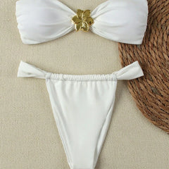 "2025 Sexy push-up bandeau bikini set - Brazilian string swimsuit for women" 