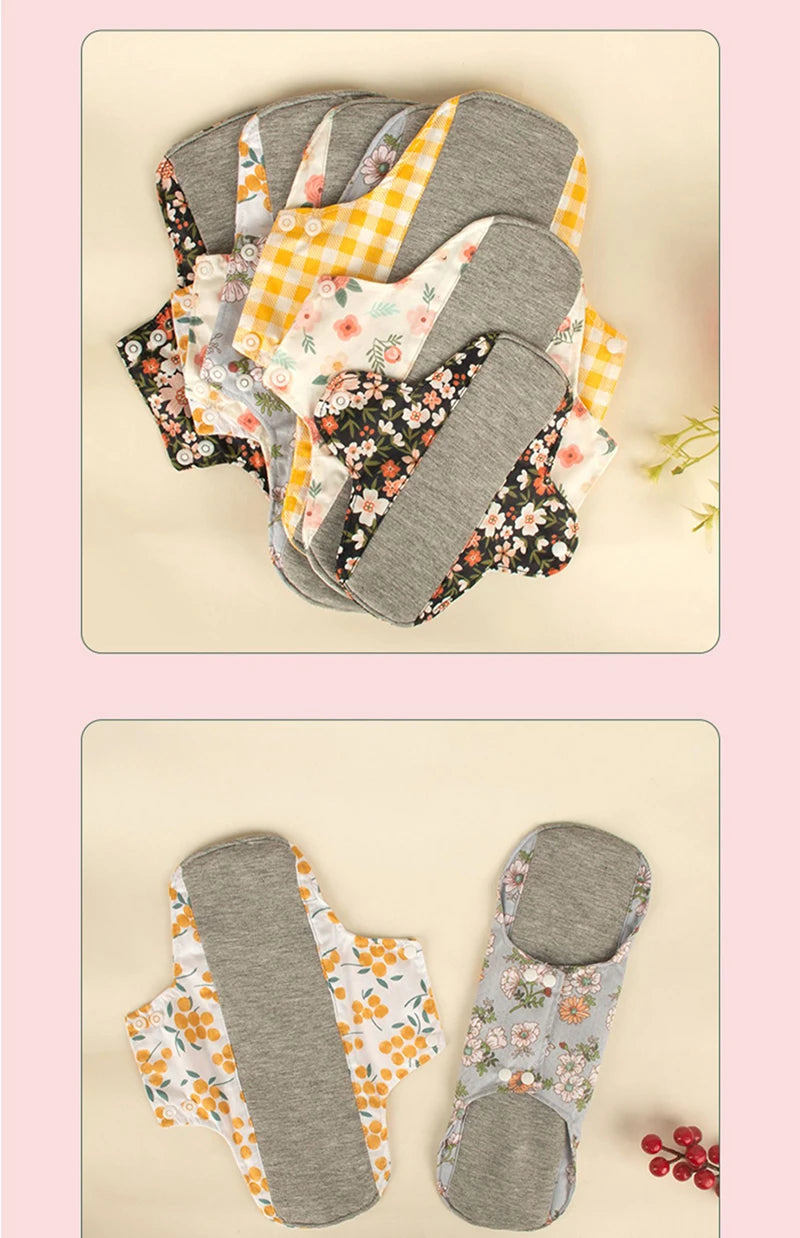 Serviettes hygiéniques antidérapantes, 5 pièces, doublure en graphène, tissu en coton, serviettes hygiéniques respirantes et lavables pour femmes, période avec sac humide