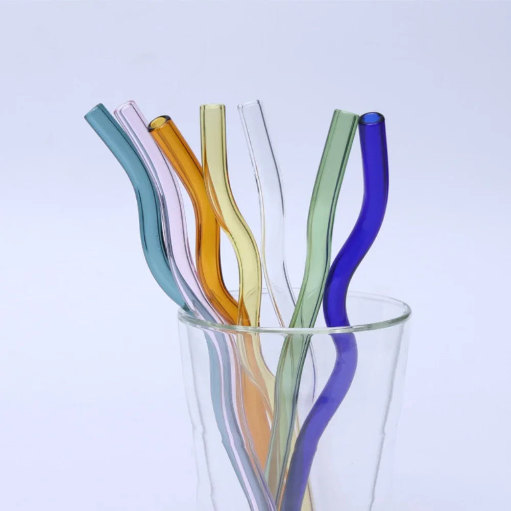 Pailles en Verre Réutilisables Ondulées Colorées Transparentes, Tube à Haute Teneur en Borosilicate, pour ix, Bar