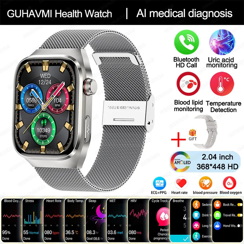 2025 nouvelle montre intelligente ECG femmes BT appel fréquence cardiaque lipides sanguins acide uricique moniteur de santé montres AI voix 650mAh sport Smartwatch