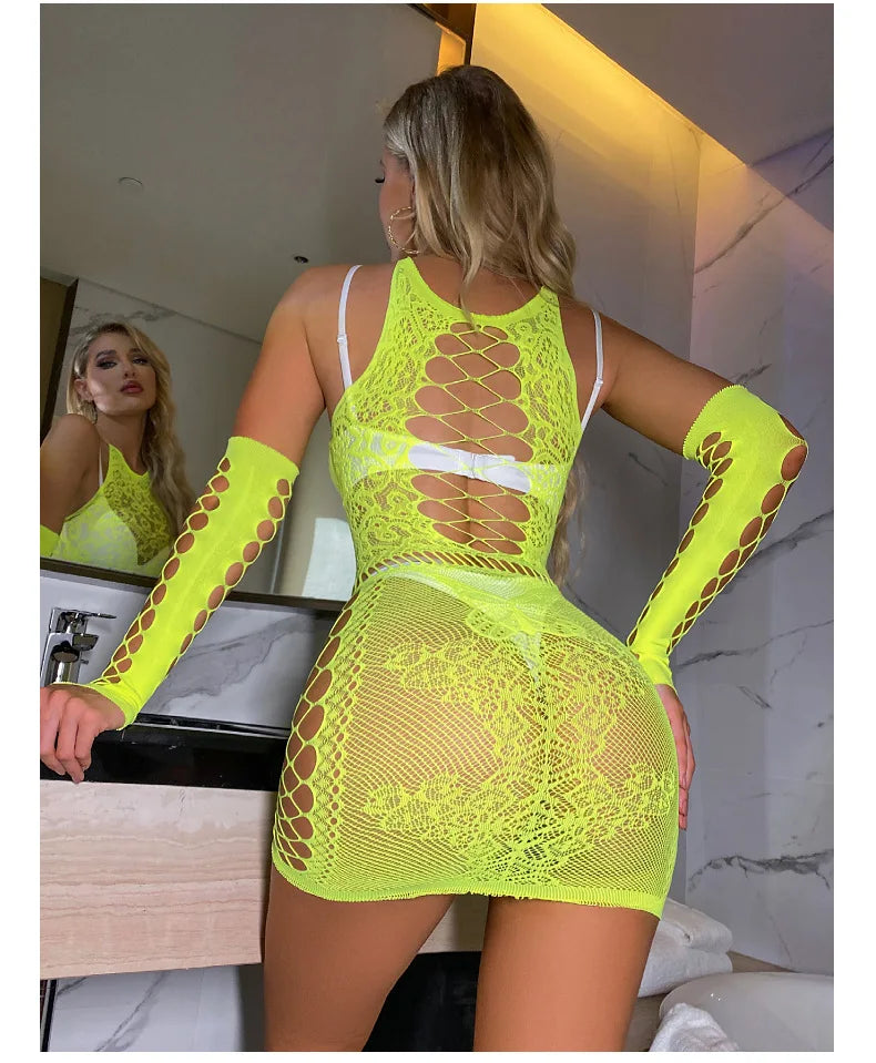 Robe érotique en dentelle pour femmes, Lingerie érotique, chemise de nuit en maille transparente, nuisettes, robe de pyjama transparente