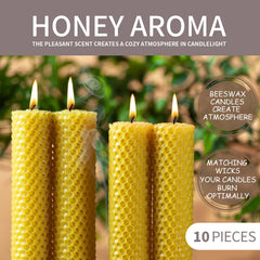 Bougies en cire d'abeille naturelle, 10 pièces, faites à la main, sans additifs, bougies de luxe haut de gamme pour dîner aux chandelles, cérémonie de mariage