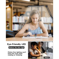 Lampe de bureau, lampe de bureau LED avec culbuteur, Angle réglable, 10 niveaux de luminosité, 3 modes d'éclairage, luminaire, apprentissage du protection des yeux