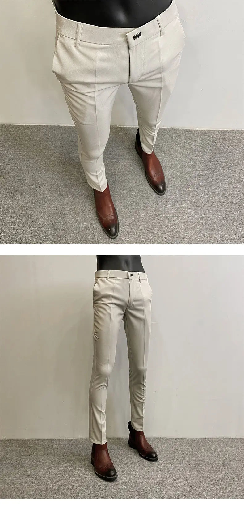 Men's Suit Formal Trousers, Men's Stretch Slim Fit Solid Color Casual Outfit Full Length Trousers, Fashion New Men's Clothing